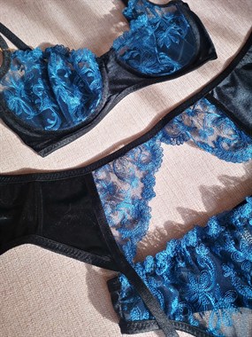 Blue Ava Balenli Bra Tanga Takım