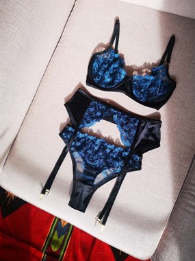 Blue Ava Balenli Bra Tanga Takım