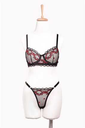 Red Bloom Balenli Bra Tanga Takım