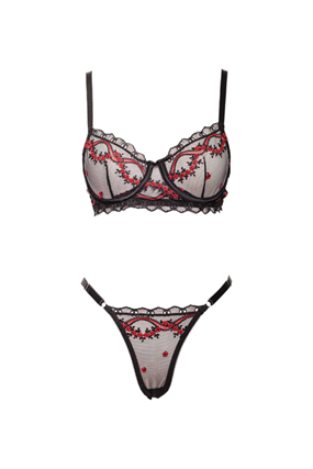 Red Bloom Balenli Bra Tanga Takım