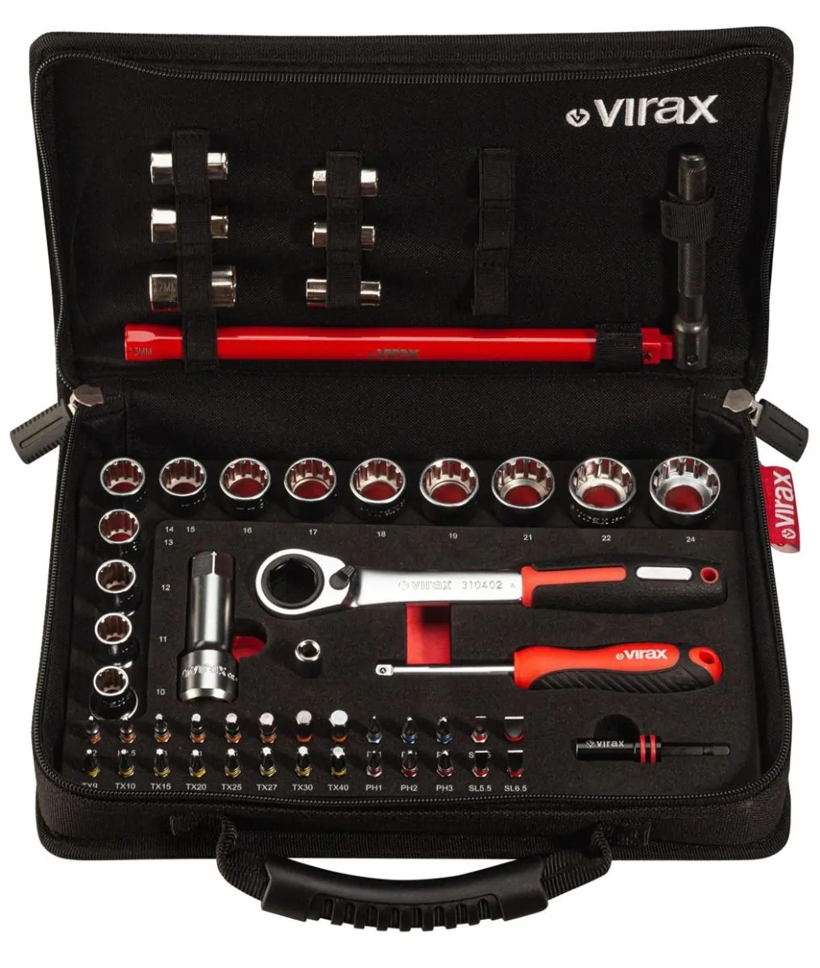 Virax 3104 Tightening  51 pieces set - basin wrench, go-thru sockets, 1/4