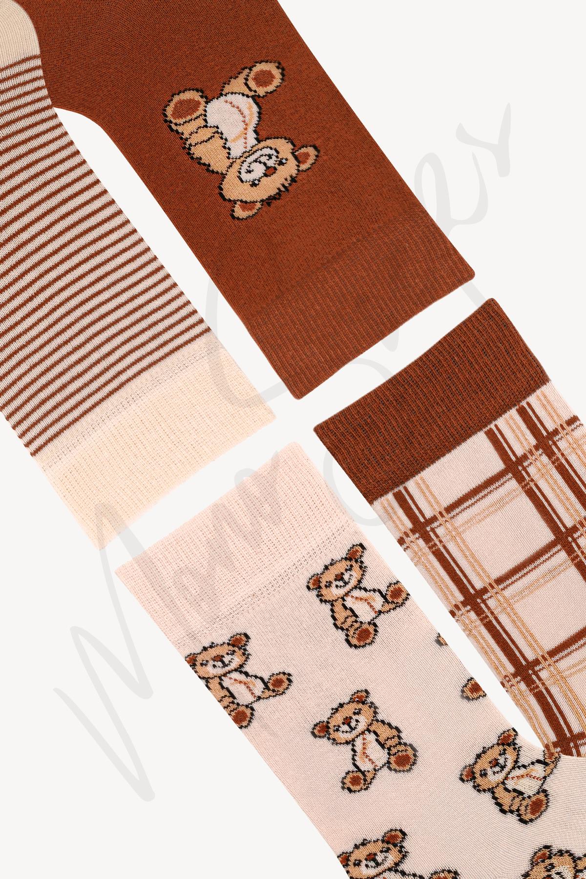 Mono Socks - 4lü Tembel Ayıcık Desenli Çorap