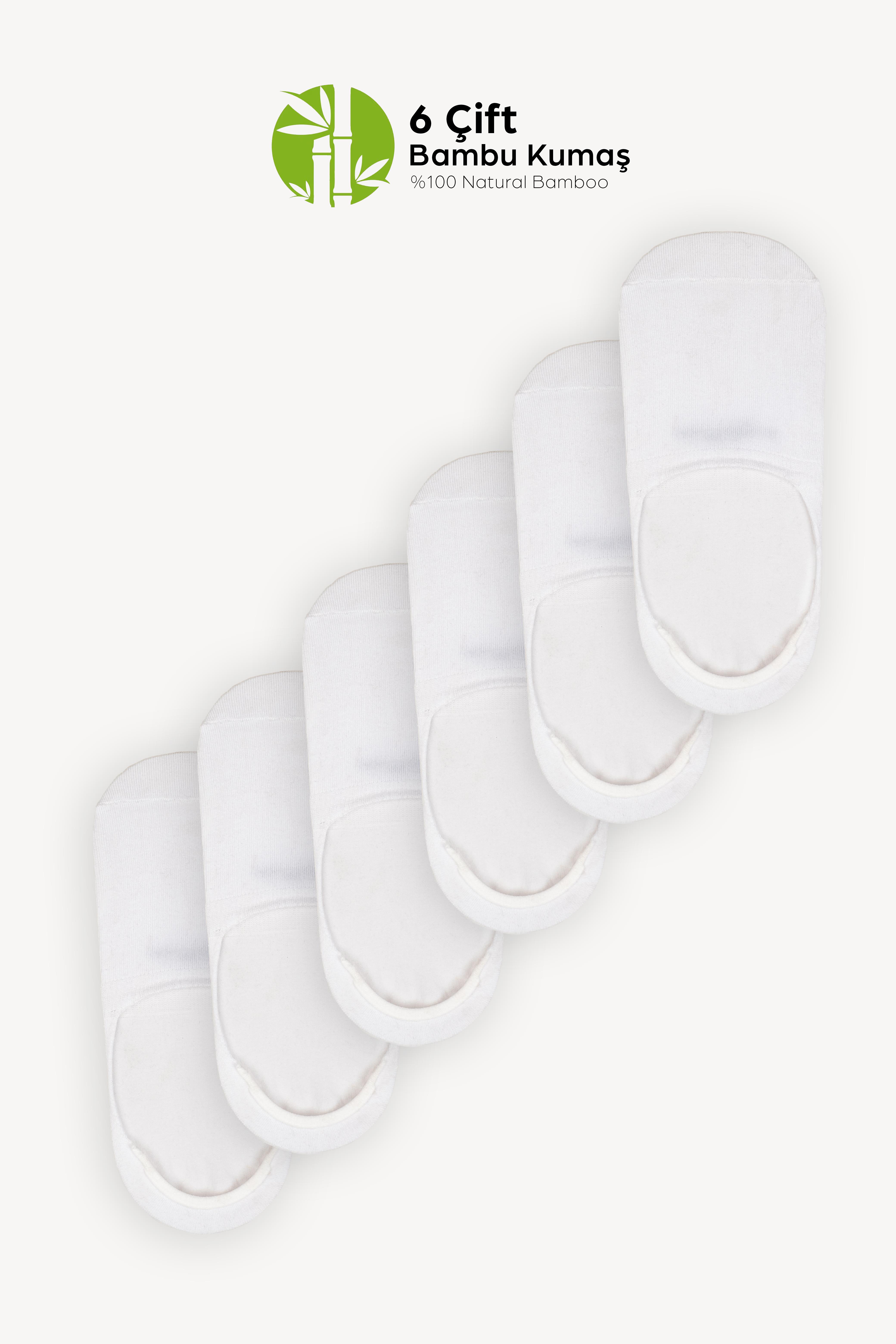 Mono Socks - 6lı Bambu Kaydırmaz Silikonlu Babet Çorap Beyaz