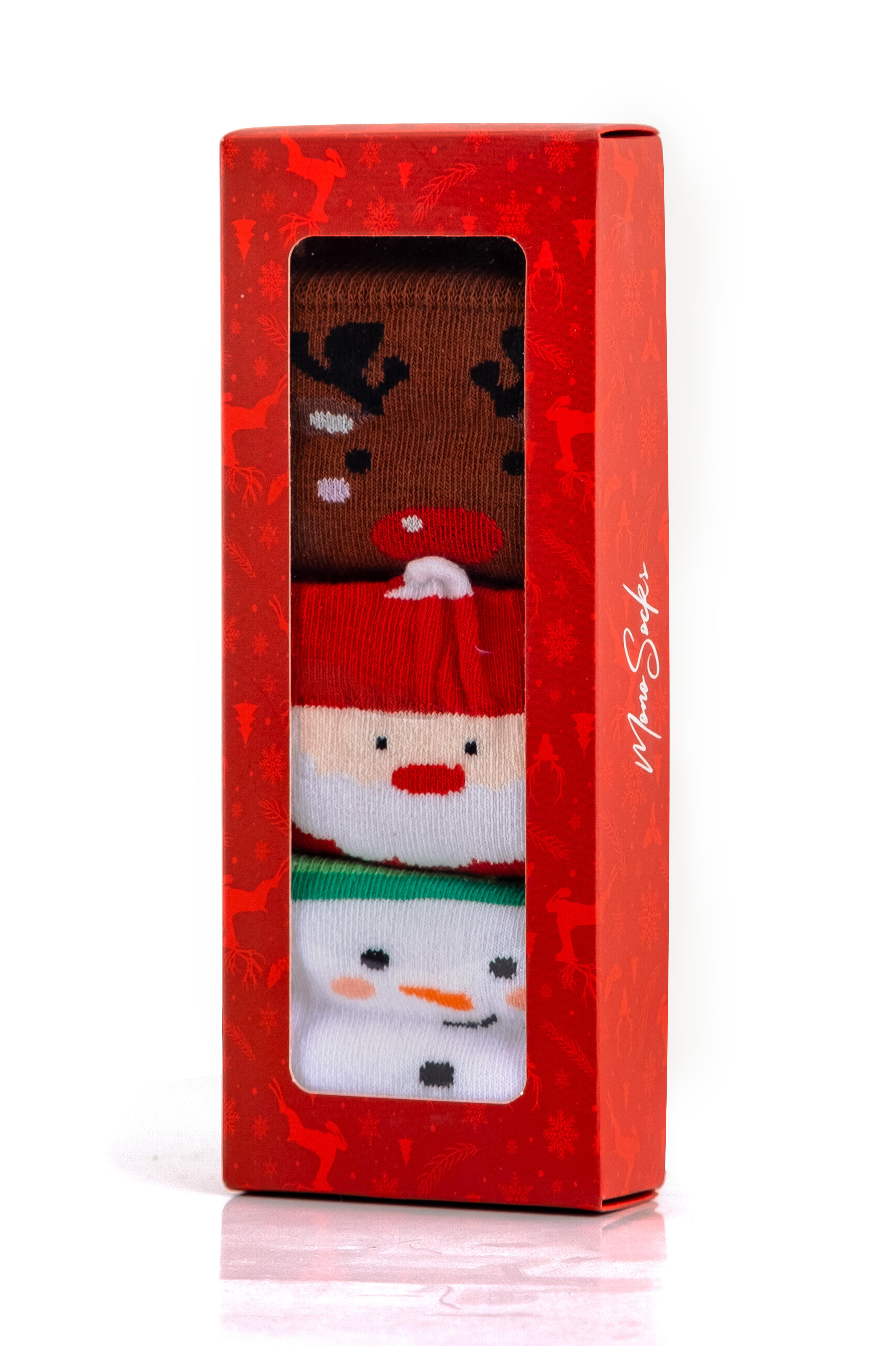 Mono Socks - 3lü Kutulu Çocuk Noel Faces 3lü Christmas Yılbaşı Çorap