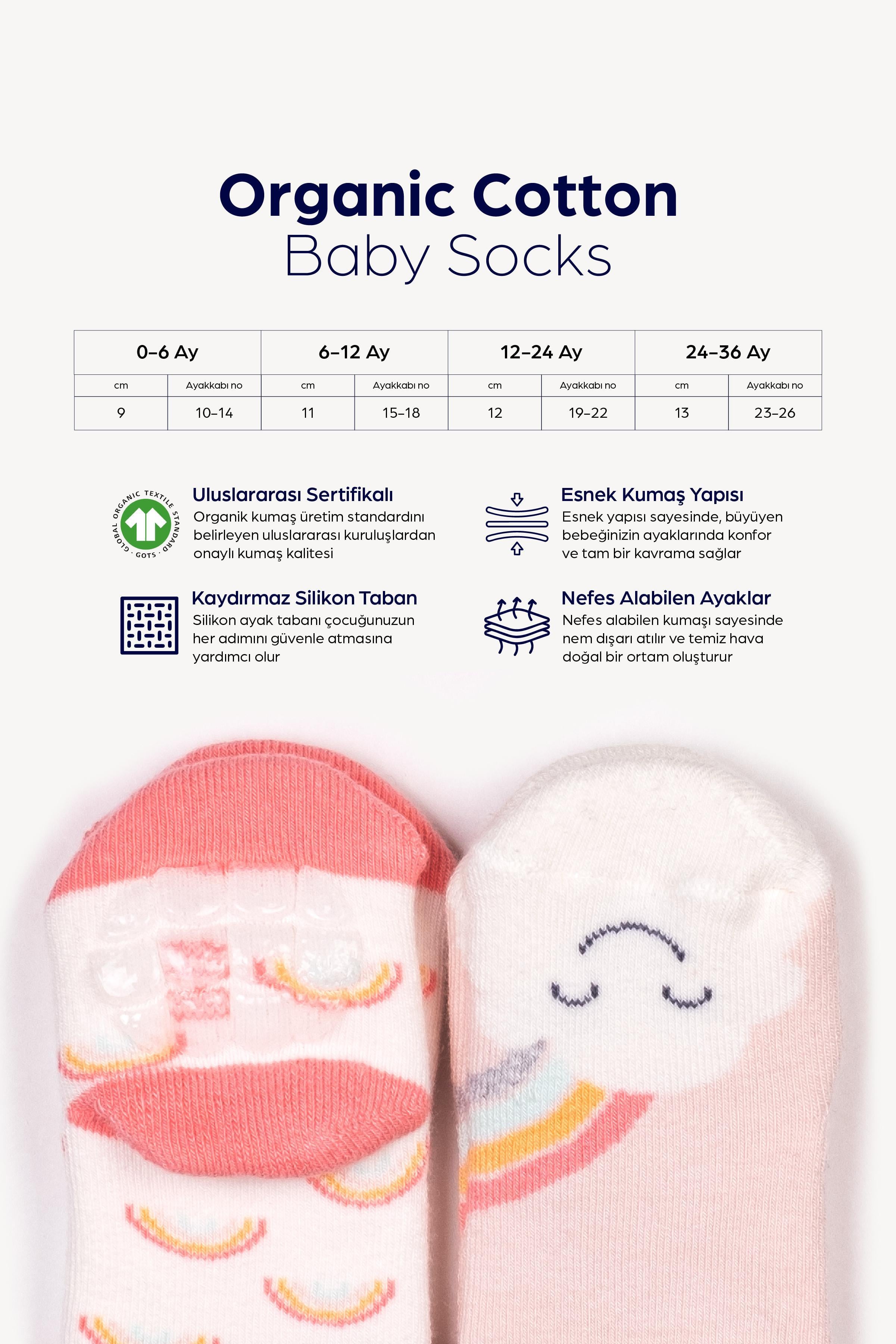 Mono Socks - 2li Havlu Gökkuşağı Desenli Taban Altı Kaydırmaz Baskılı Çorap