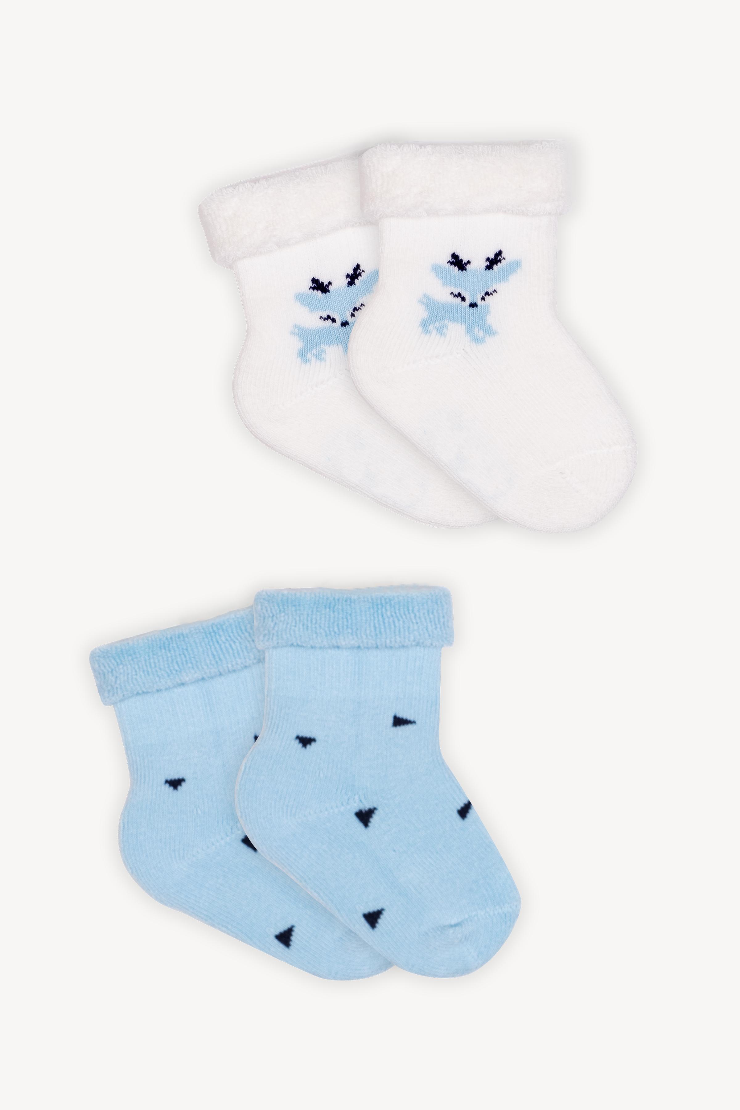 Mono Socks - 2li Kıvrık Havlu Mavi Üçgen Geyik Desenli Çorap