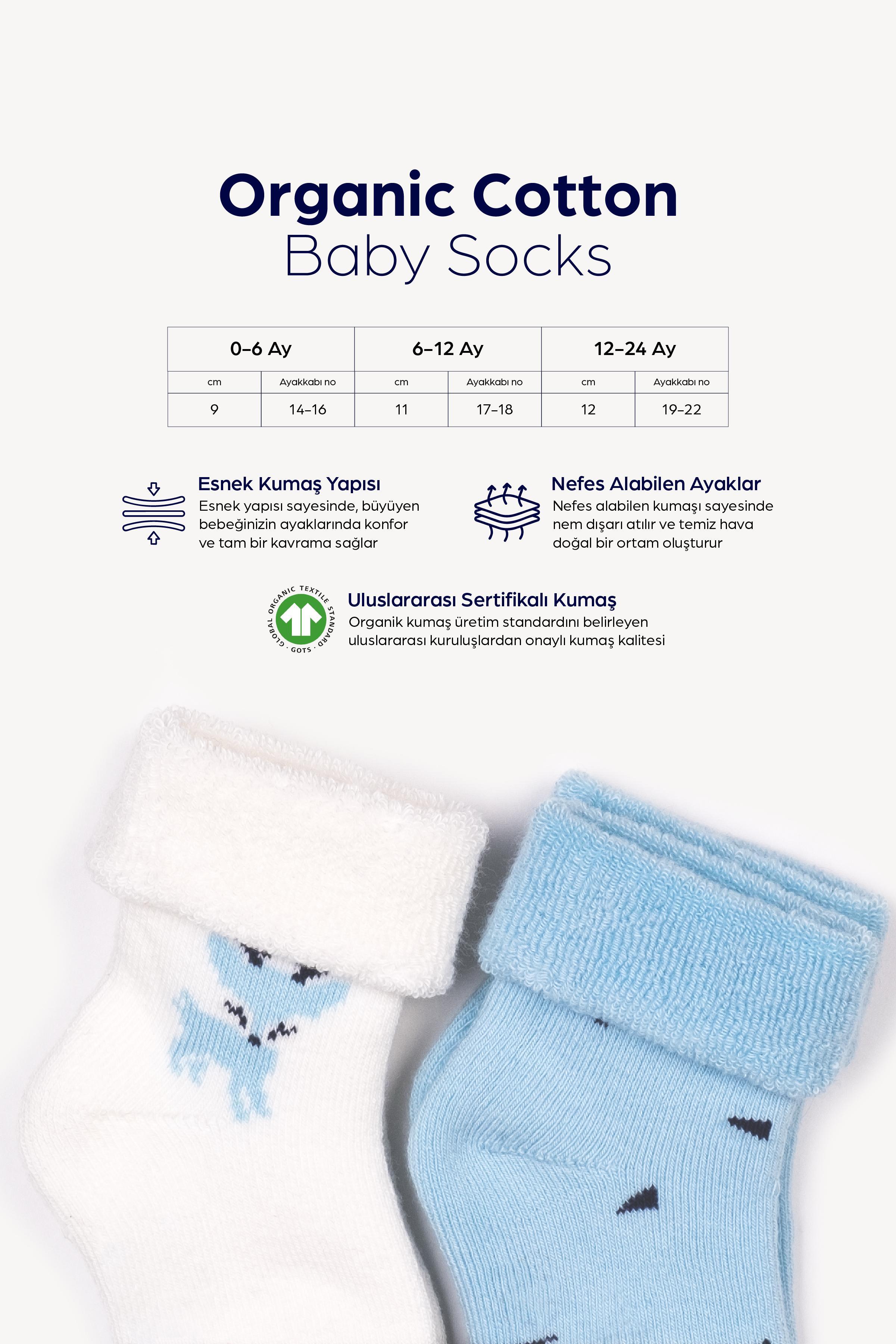Mono Socks - 2li Kıvrık Havlu Mavi Üçgen Geyik Desenli Çorap