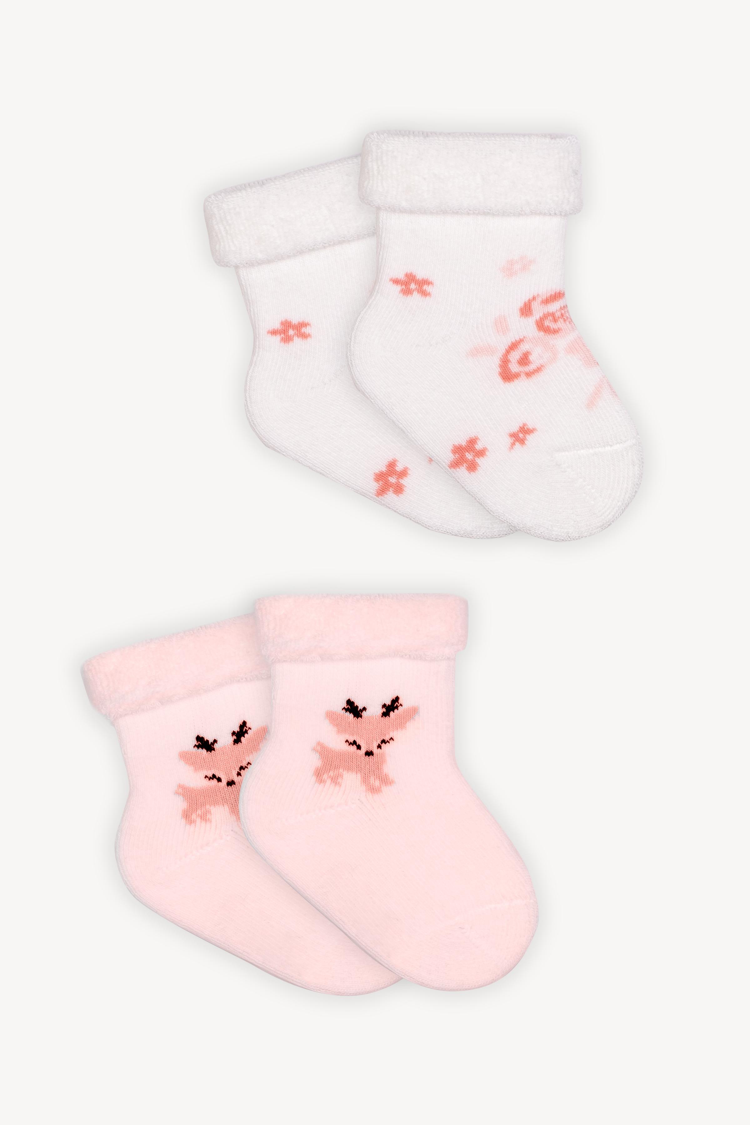 Mono Socks - 2li Kıvrık Havlu Pembe Güllü Geyik Desenli Çorap