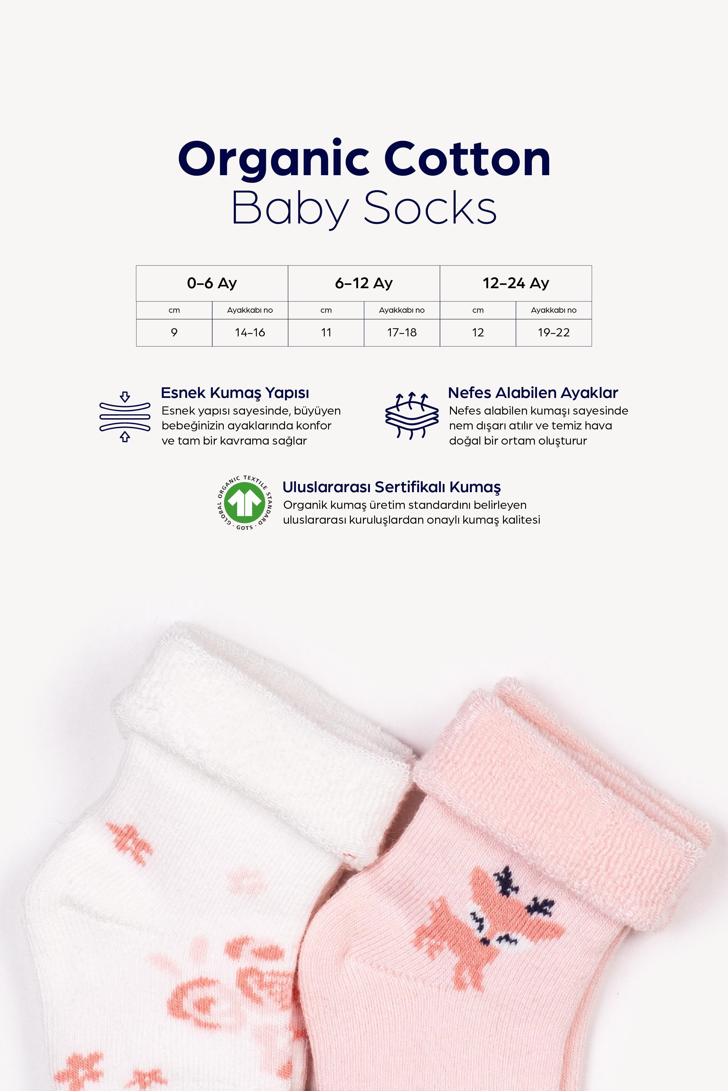 Mono Socks - 2li Kıvrık Havlu Pembe Güllü Geyik Desenli Çorap