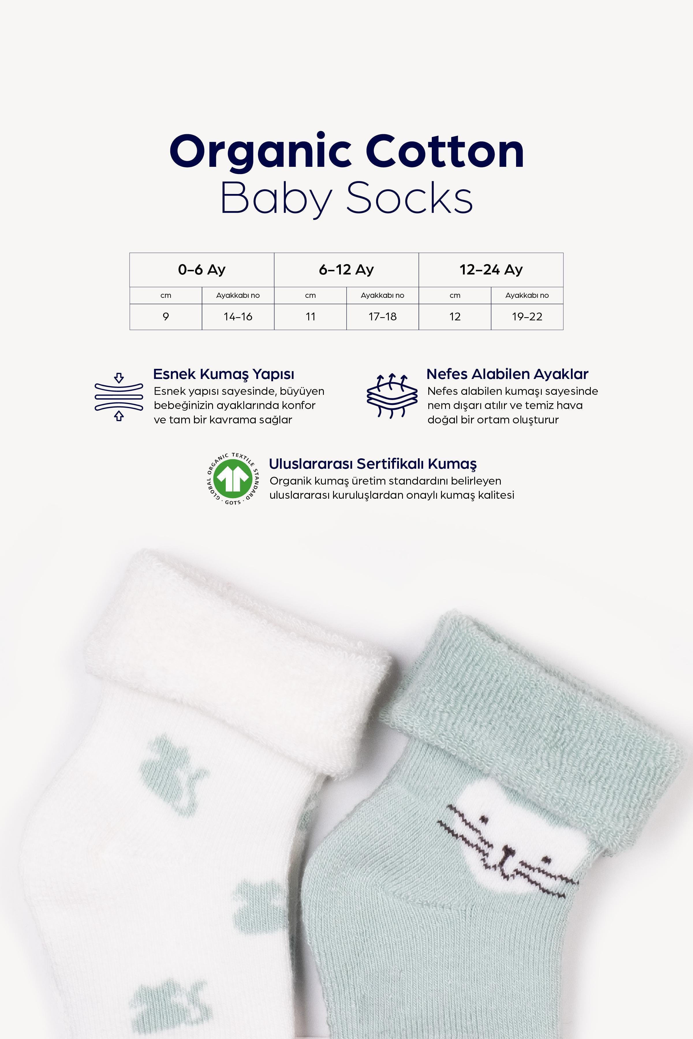 Mono Socks - 2li Kıvrık Havlu Yeşil Kedi Desenli Çorap