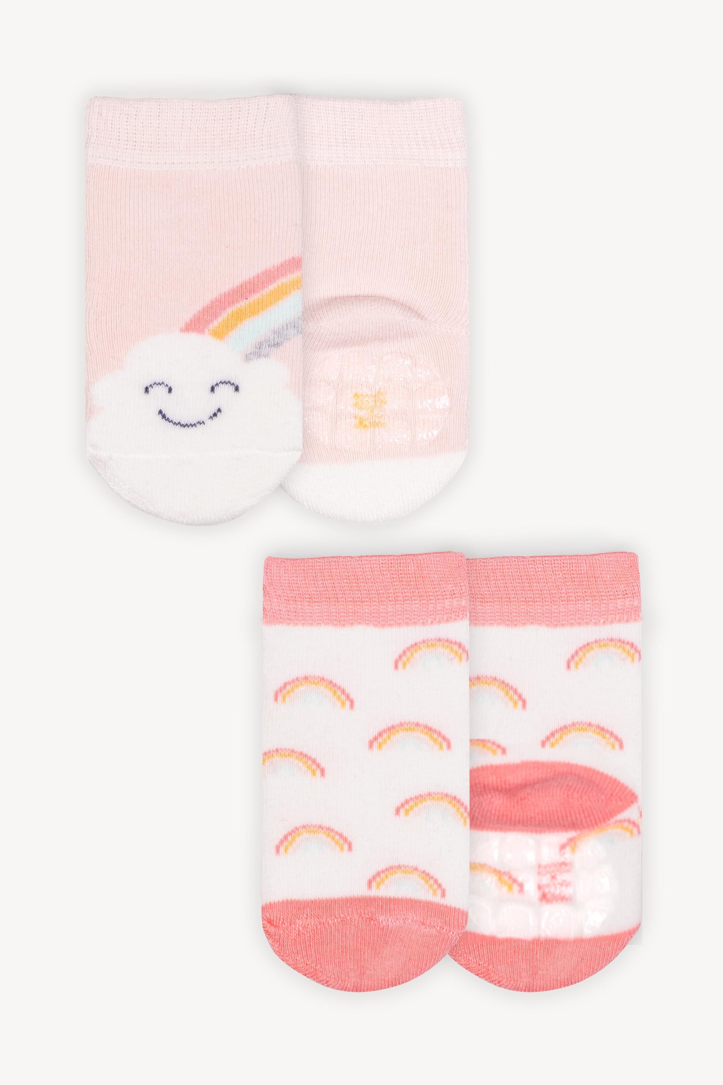 Mono Socks - 2li Havlu Gökkuşağı Desenli Taban Altı Kaydırmaz Baskılı Çorap