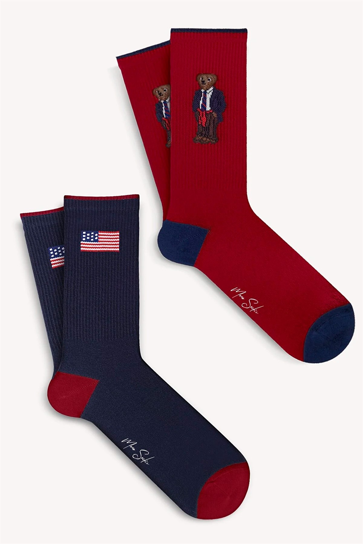 Mono Socks - 2li Bayraklı Teddy Bear Tenis Çorap