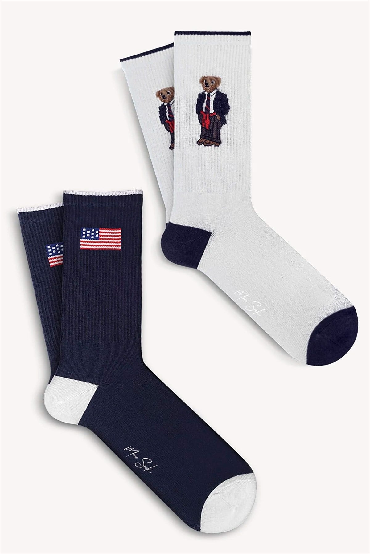 Mono Socks - 2li Bayraklı Teddy Bear Tenis Çorap