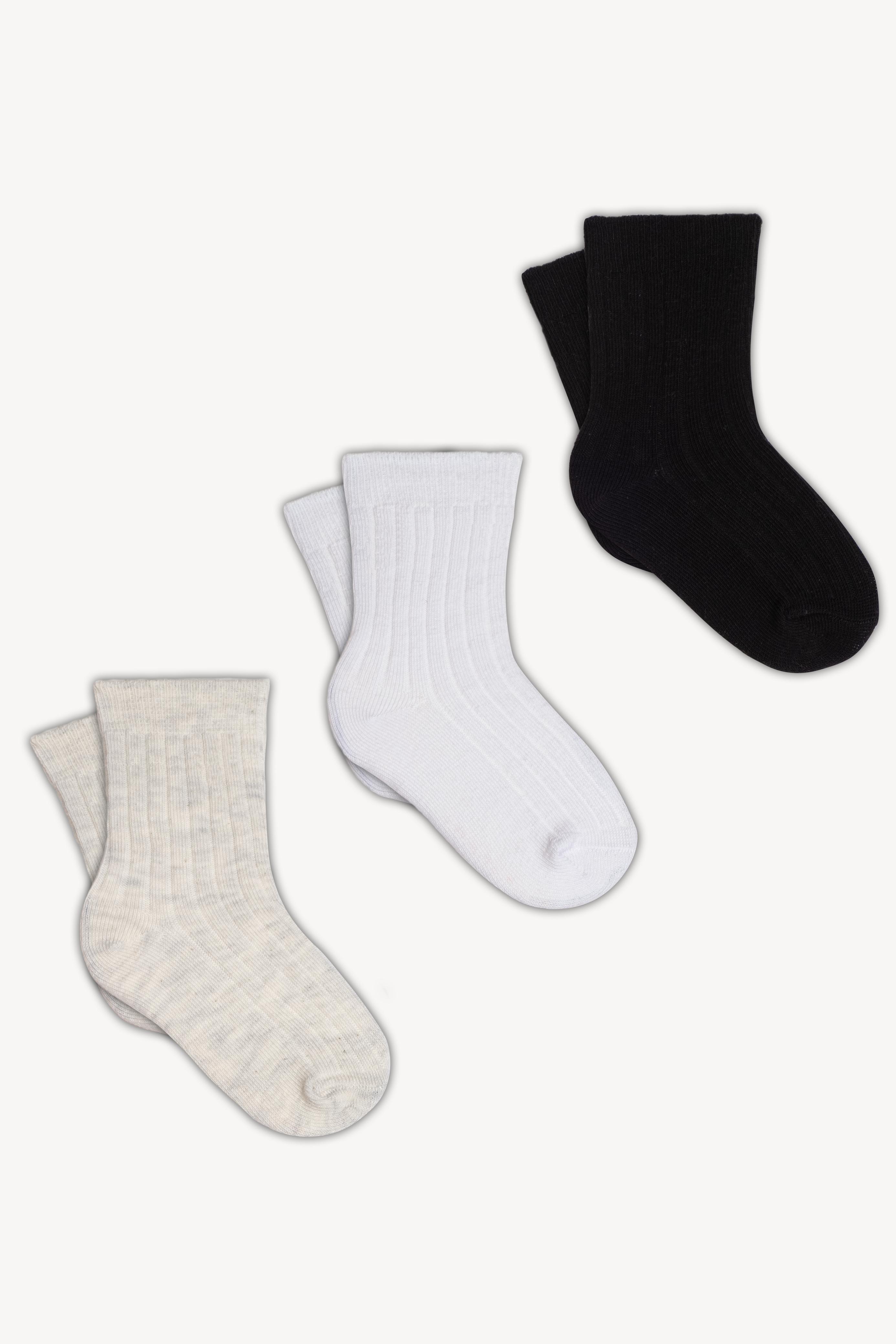 Mono Socks - 3'lü Çocuk Kabartmalı Pamuklu Çorap - Desenli Pamuklu Çoraplar - Mono Socks - Özel Tasarım Çoraplar
