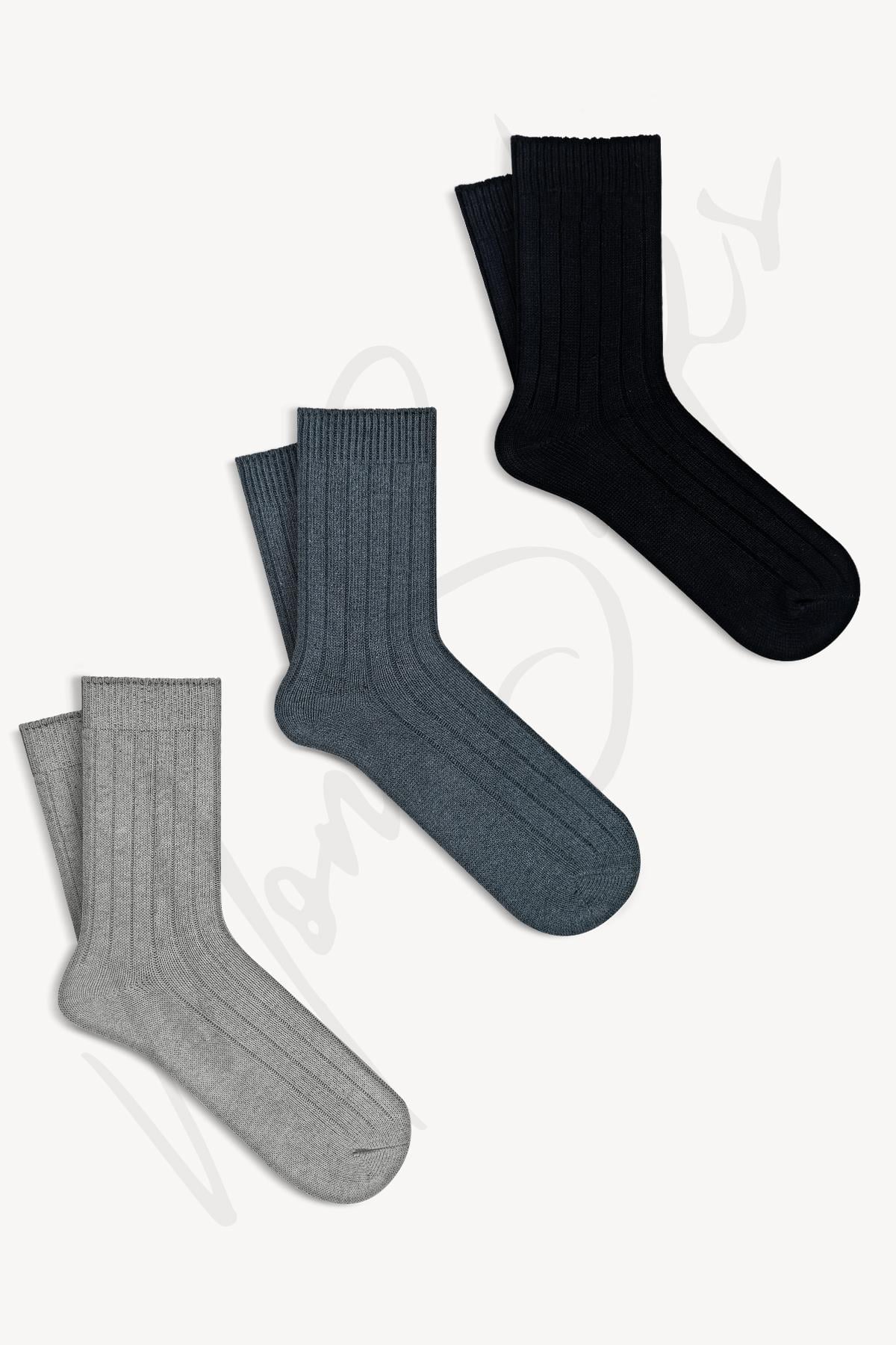 Mono Socks - 3lü Fitilli Pamuklu Kalın Kışlık Çorap