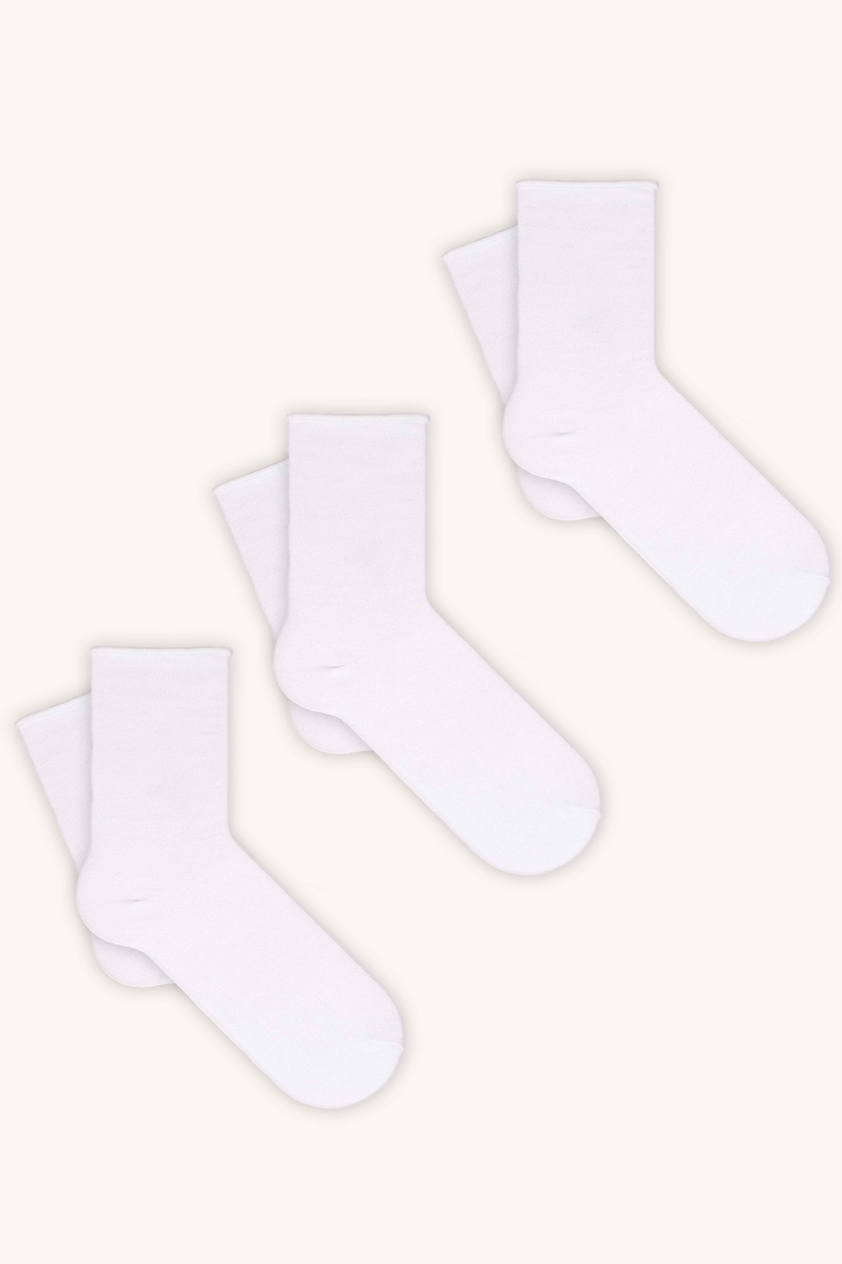 Mono Socks - 3lü Lastiksiz Bambu Beyaz Soket Çorap