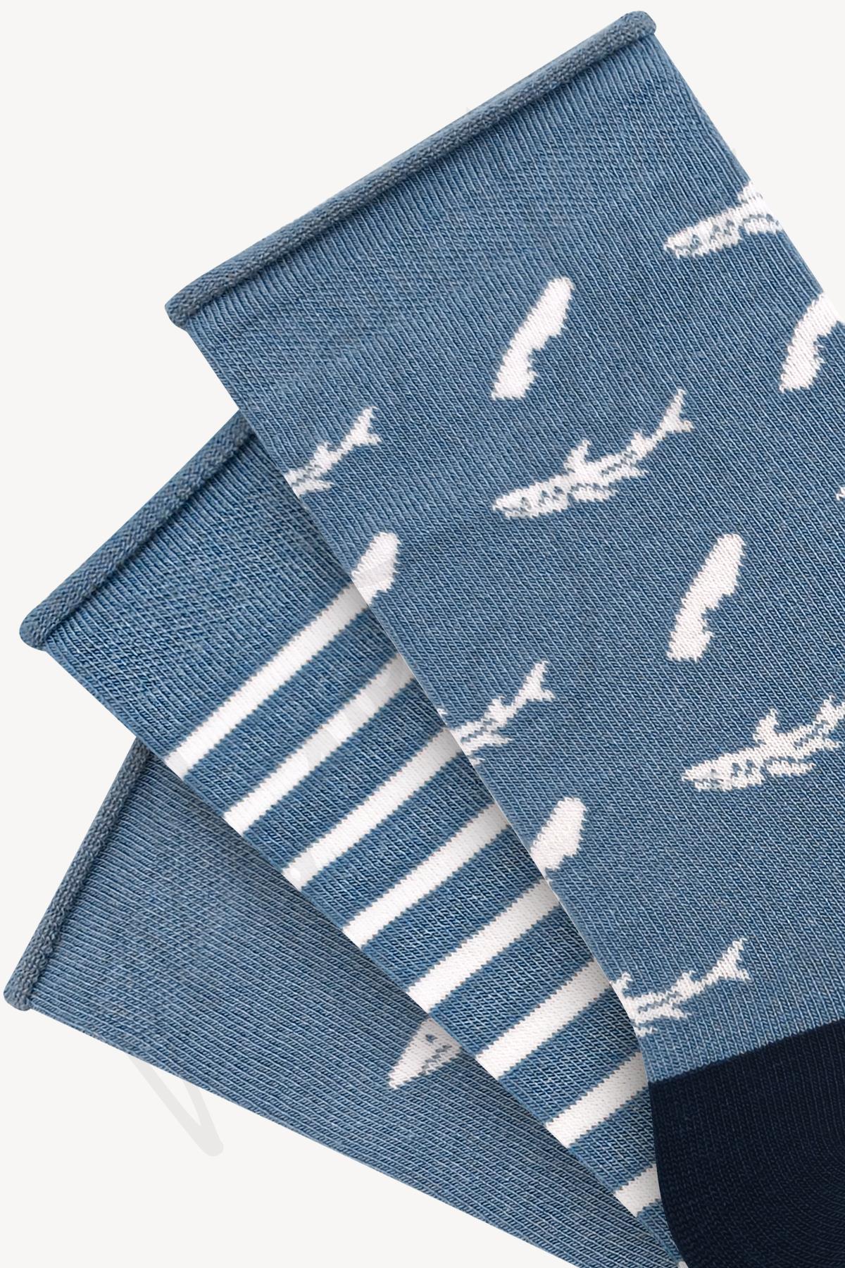 Mono Socks - 3lü Köpek Balığı Desenli Lastiksiz Bambu Çorap