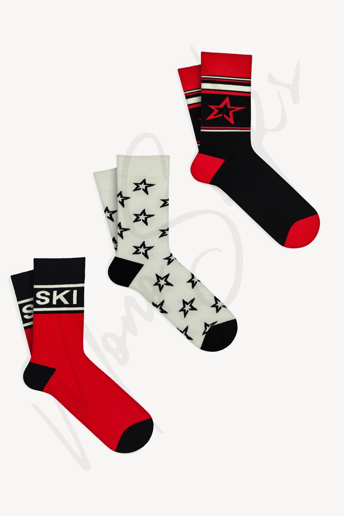 Mono Socks - 3lü Yıldız Desenli Kayak Ski Çorabı