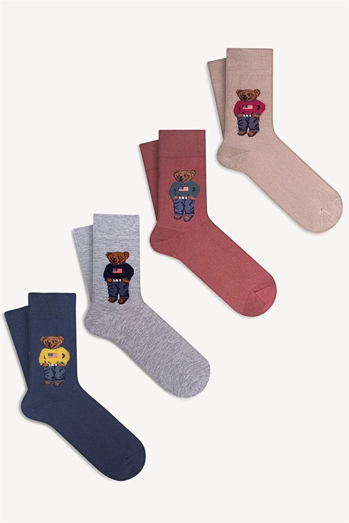 Mono Socks - 4lü Teddy Bear Pamuklu Çorap