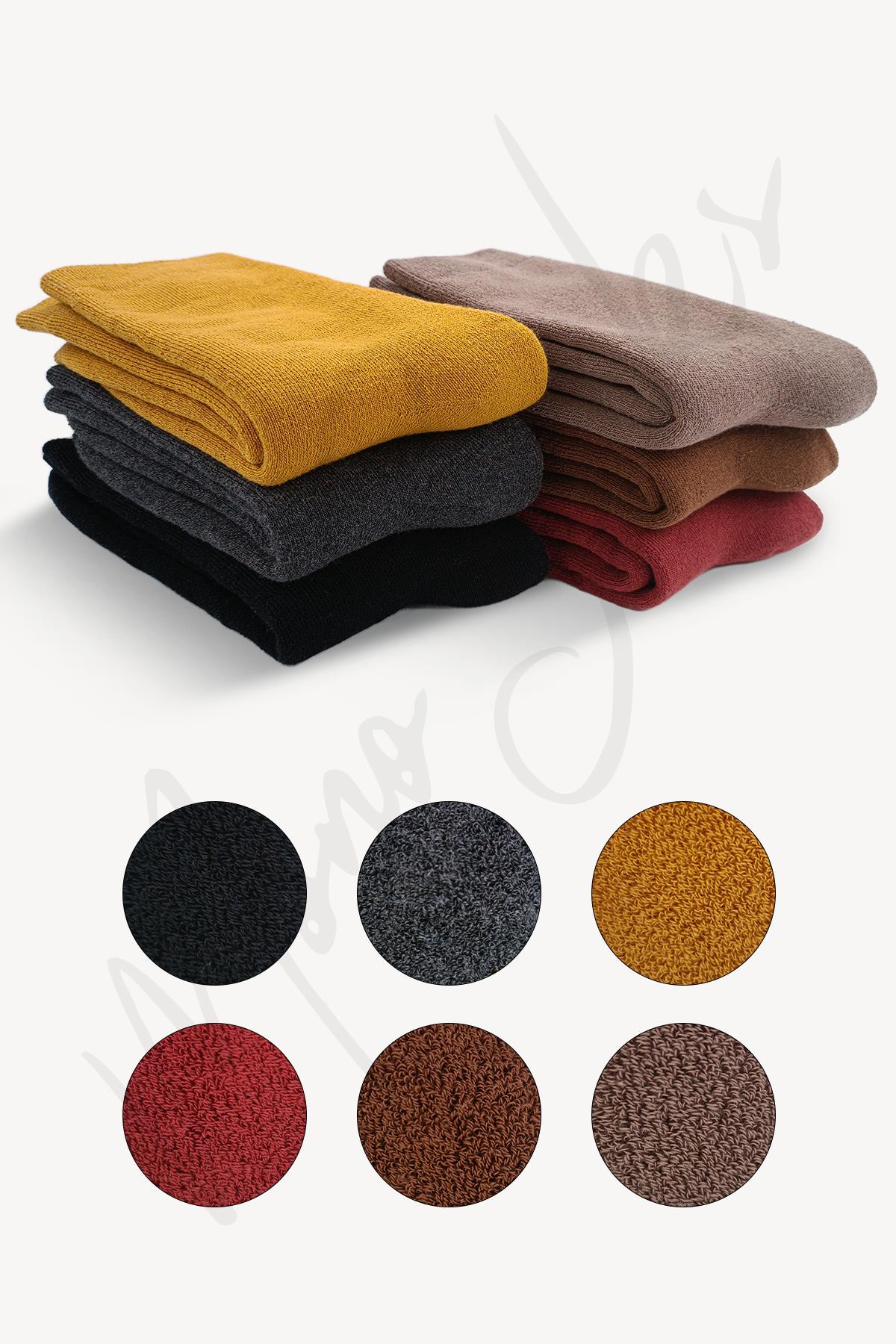 Mono Socks - 6lı Pamuklu Kalın Kışlık Renkli Havlu Çorap