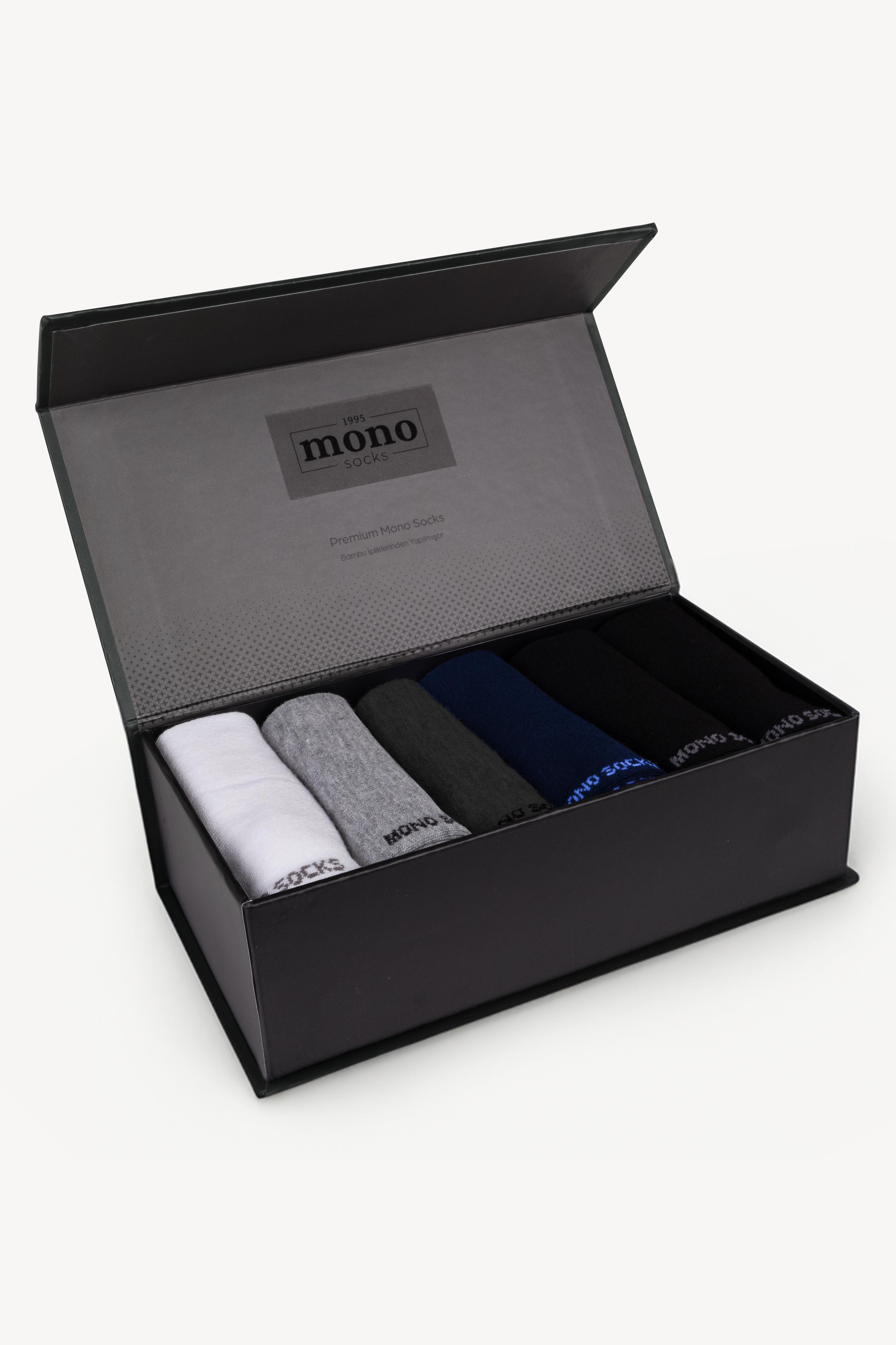 Mono Socks - 6lı Premium Kutulu Dikişsiz Düz Bambu Patik Çorap Mix