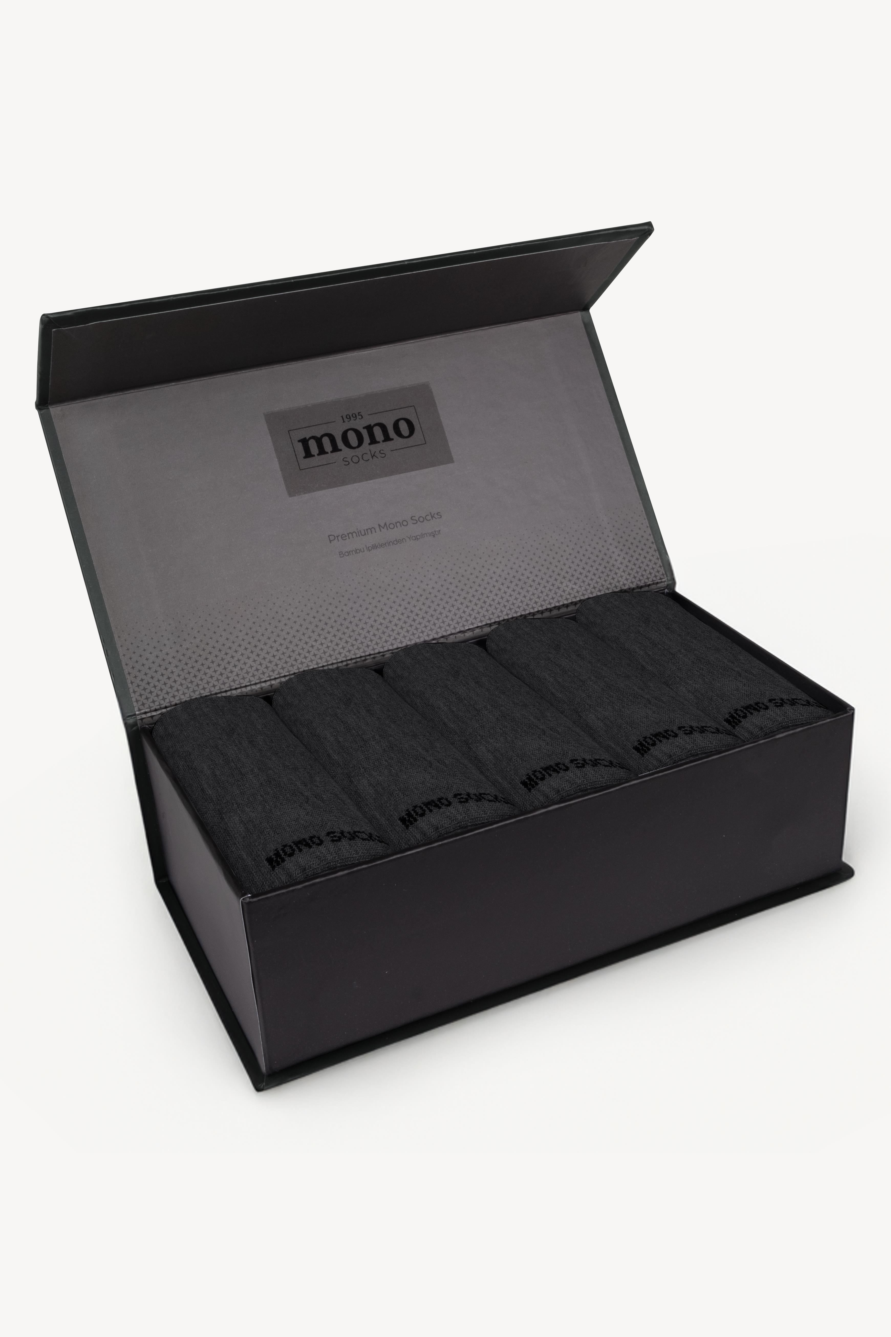 Mono Socks - 6lı Premium Kutulu Dikişsiz Düz Bambu Patik Çorap Antrasit