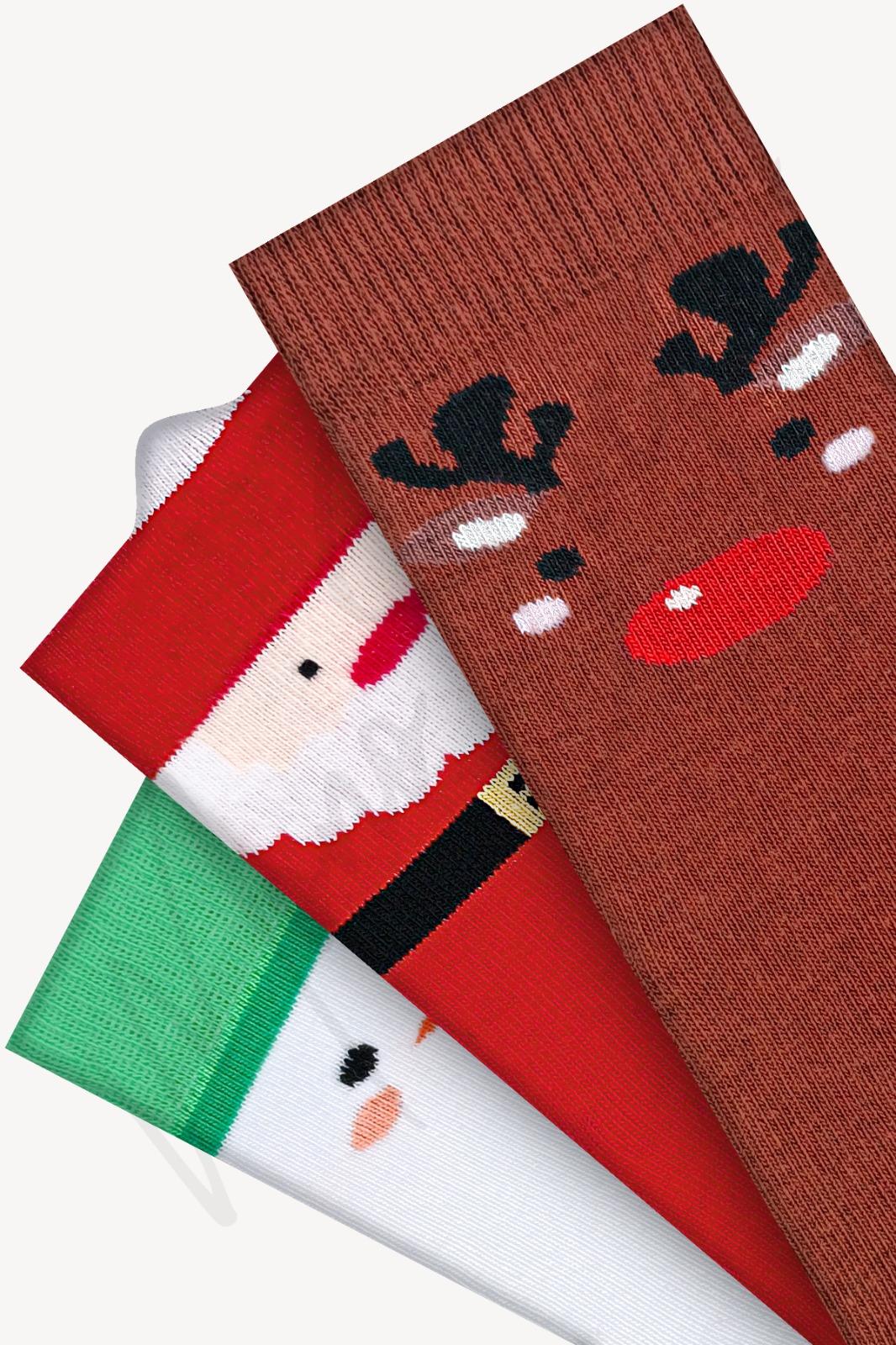 Mono Socks - 3lü Kutulu Çocuk Noel Faces 3lü Christmas Yılbaşı Çorap