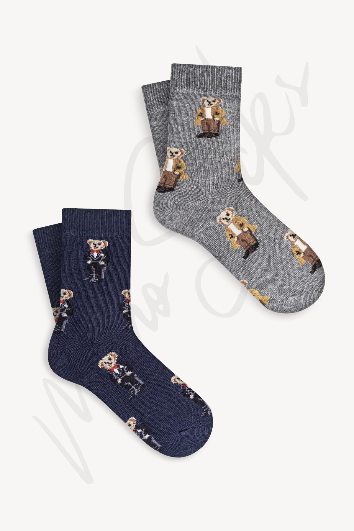 Mono Socks - 4lü Çocuk Çoklu Teddy Bear Pamuklu Çorap