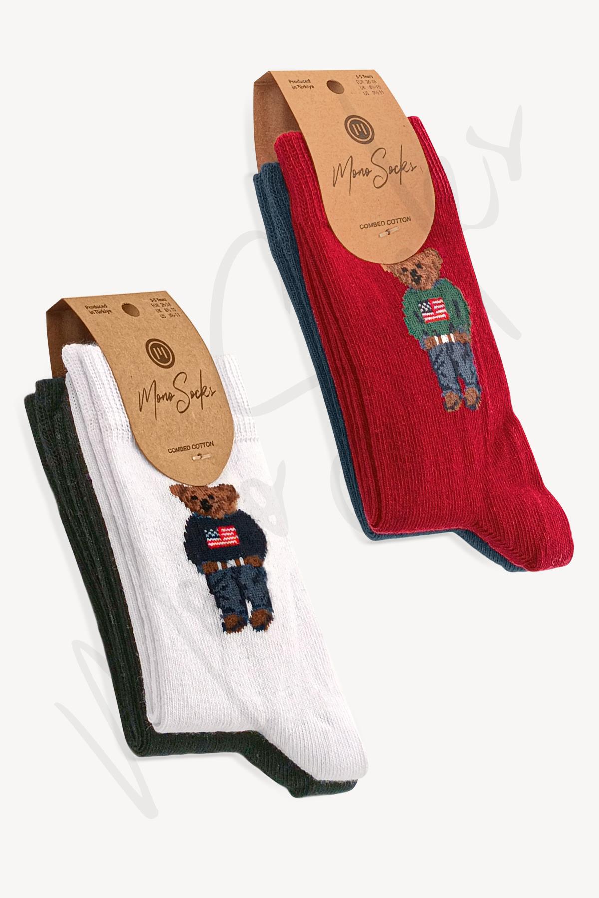 Mono Socks - 4lü Çocuk Teddy Bear Pamuklu Çorap