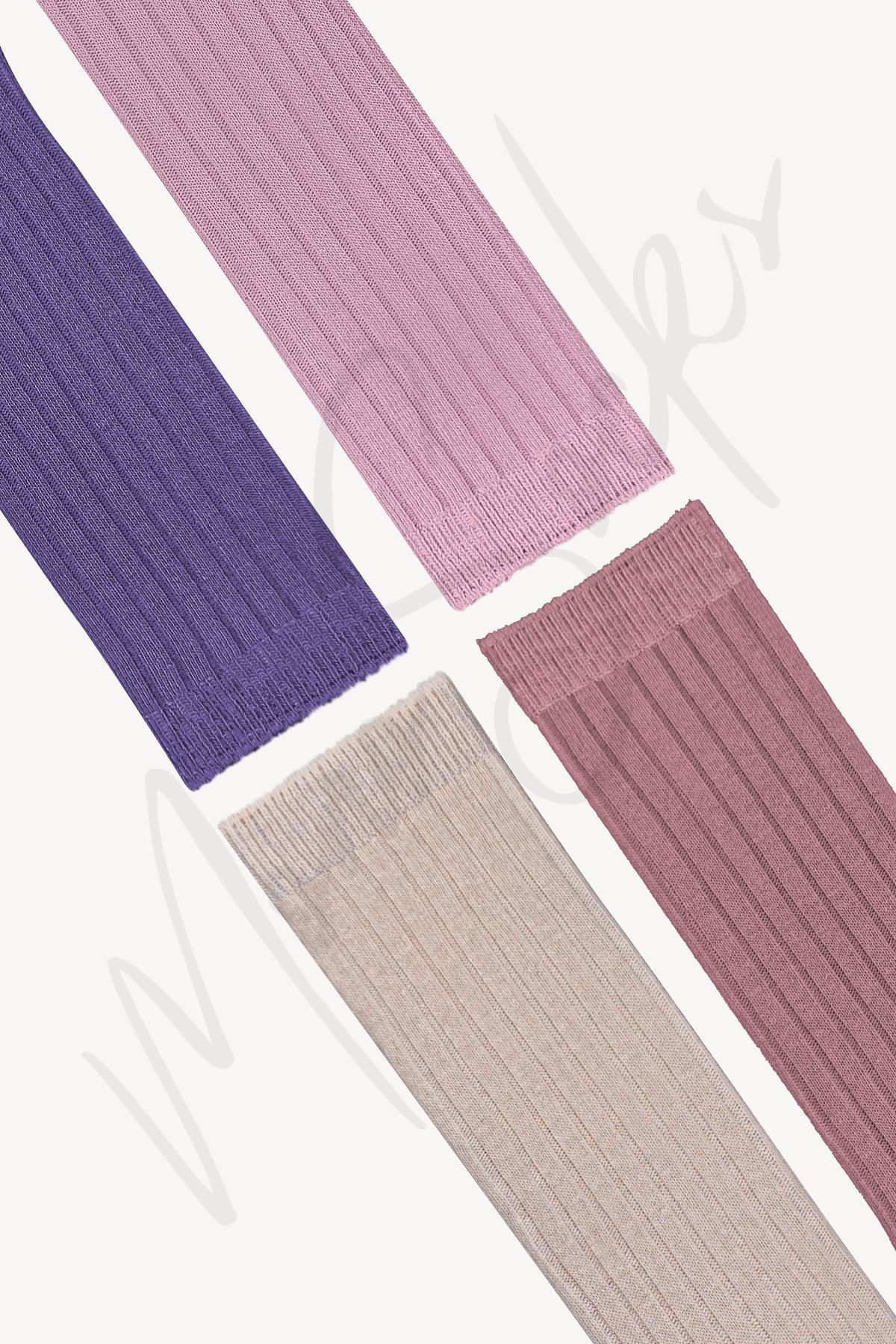 Mono Socks - 4lü Çocuk Kabartmalı Diz Altı Çorap - Pembe
