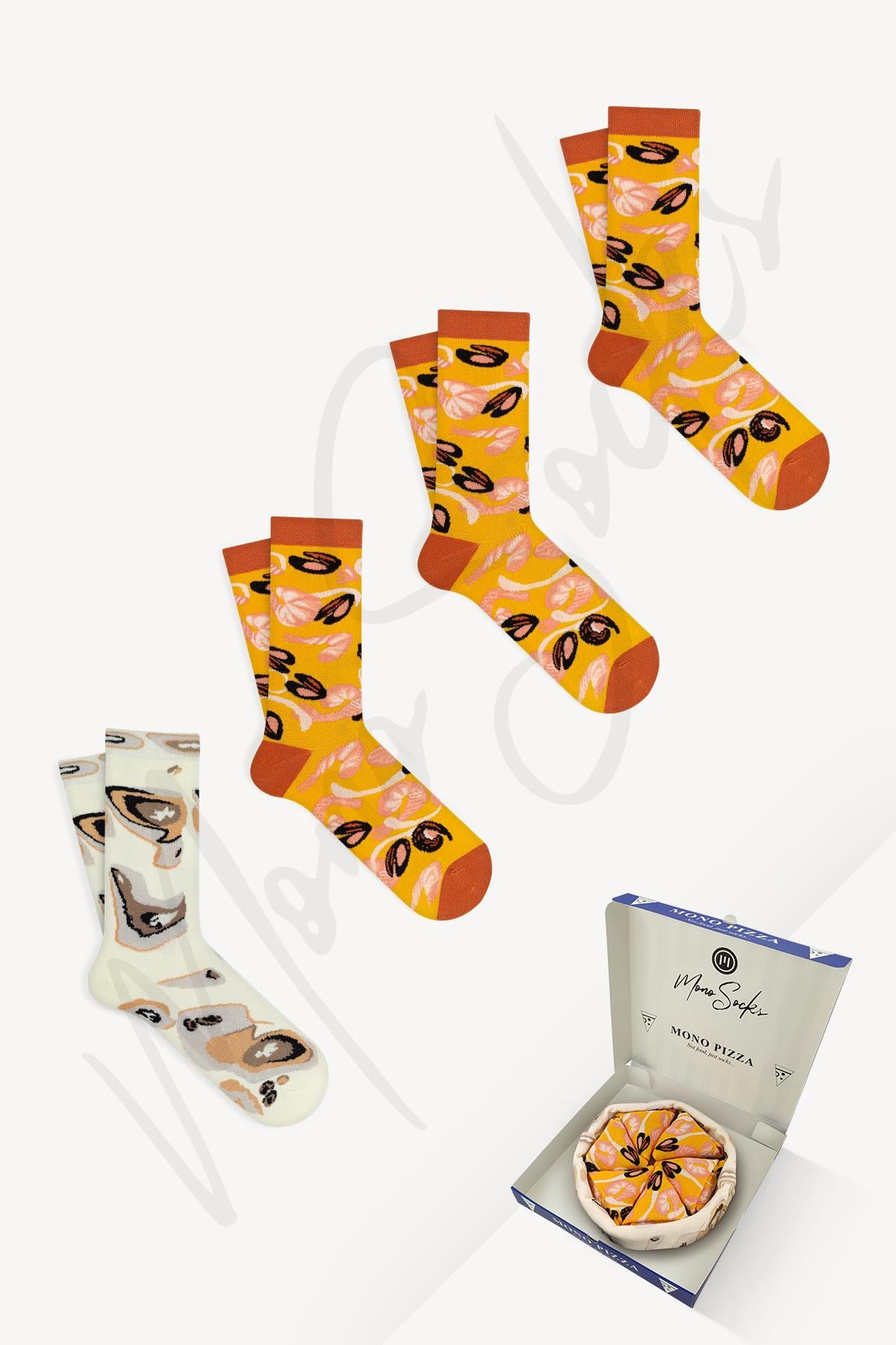 Mono Socks - 4lü Frutti Di Mare Pizza Pamuklu Çorap