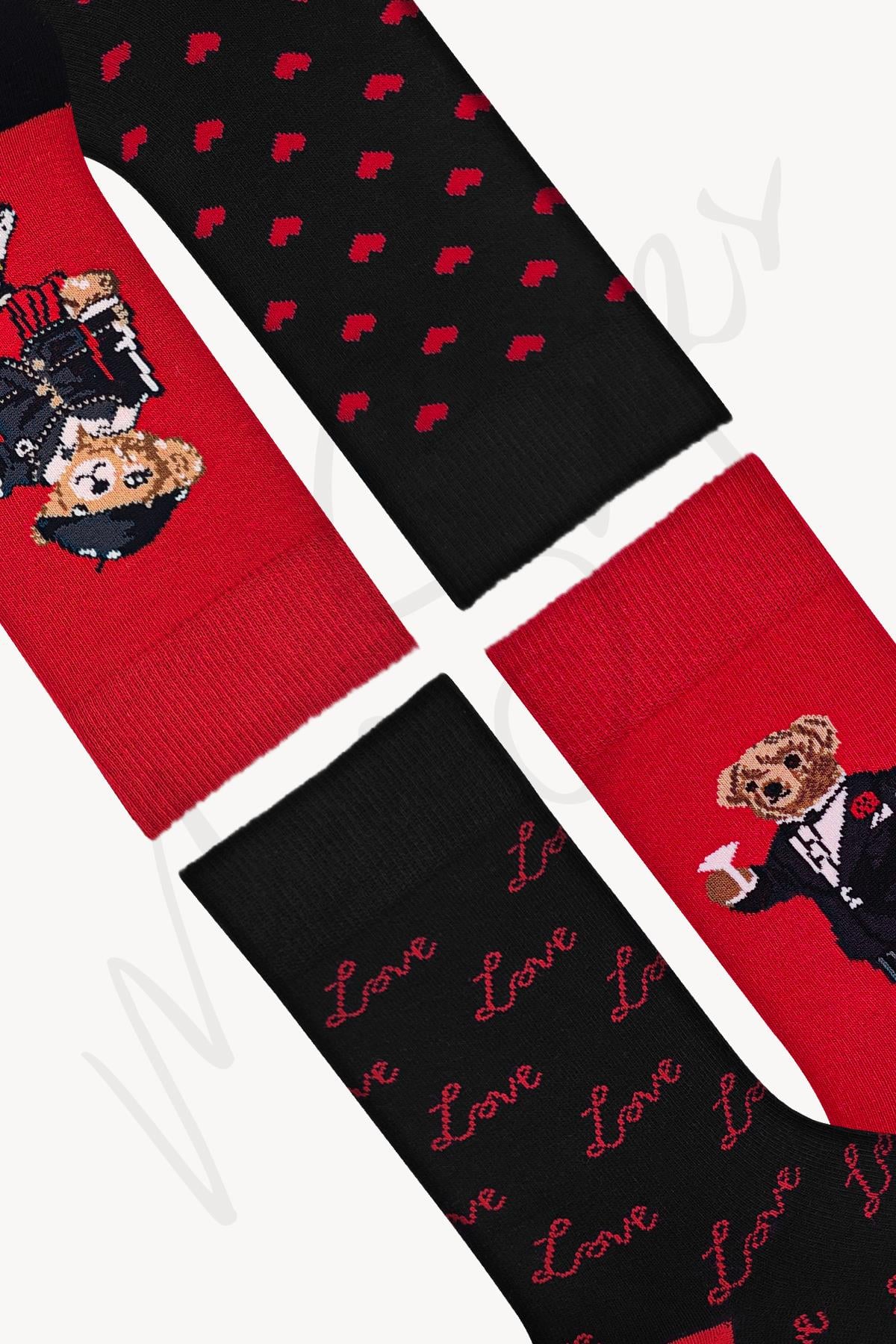 Mono Socks - 4lü Hediye Kutulu Teddy Bear Sevgililer Günü Çorabı