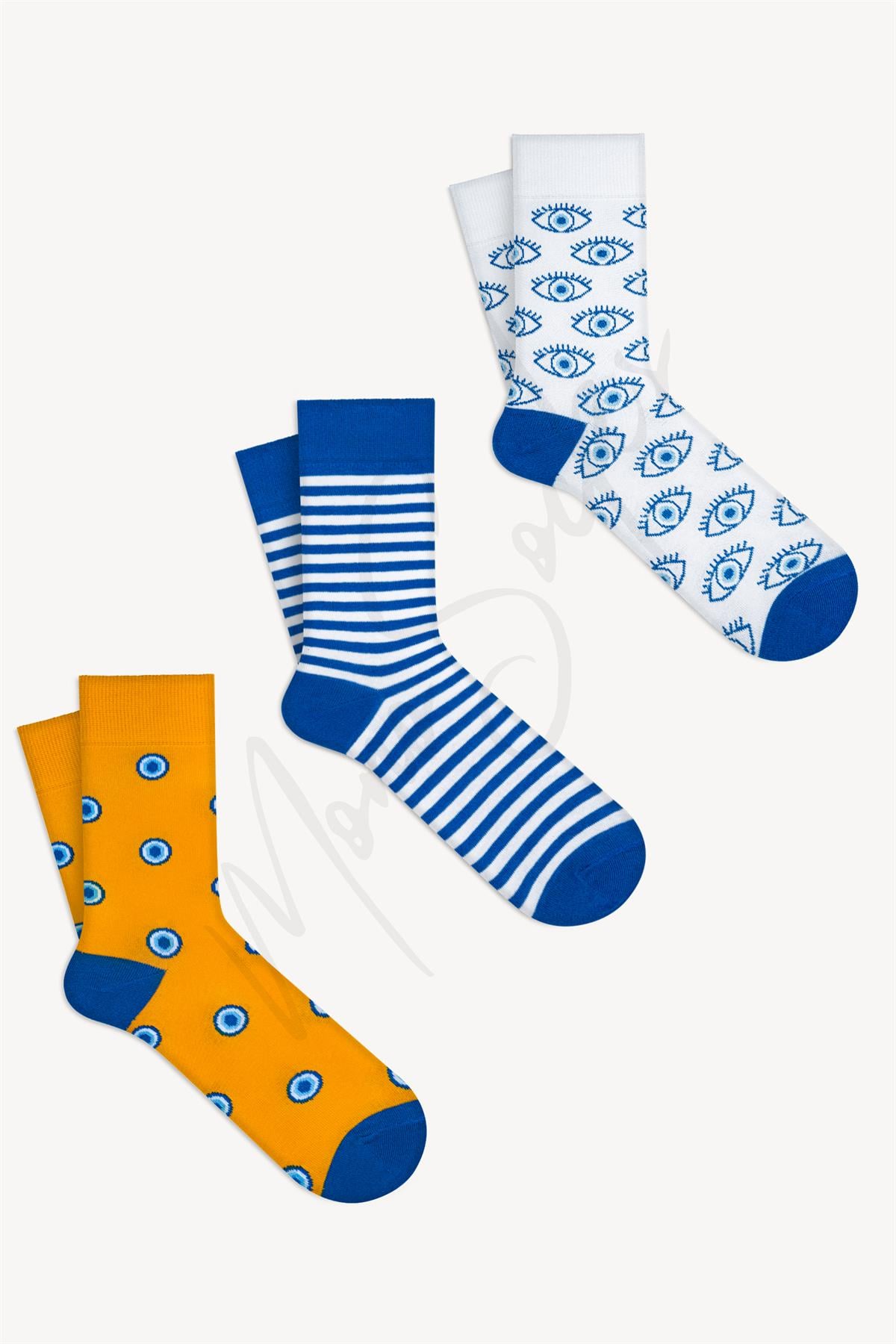 Mono Socks - 3lü Nazar Boncuklu Pamuklu Çorap Seti