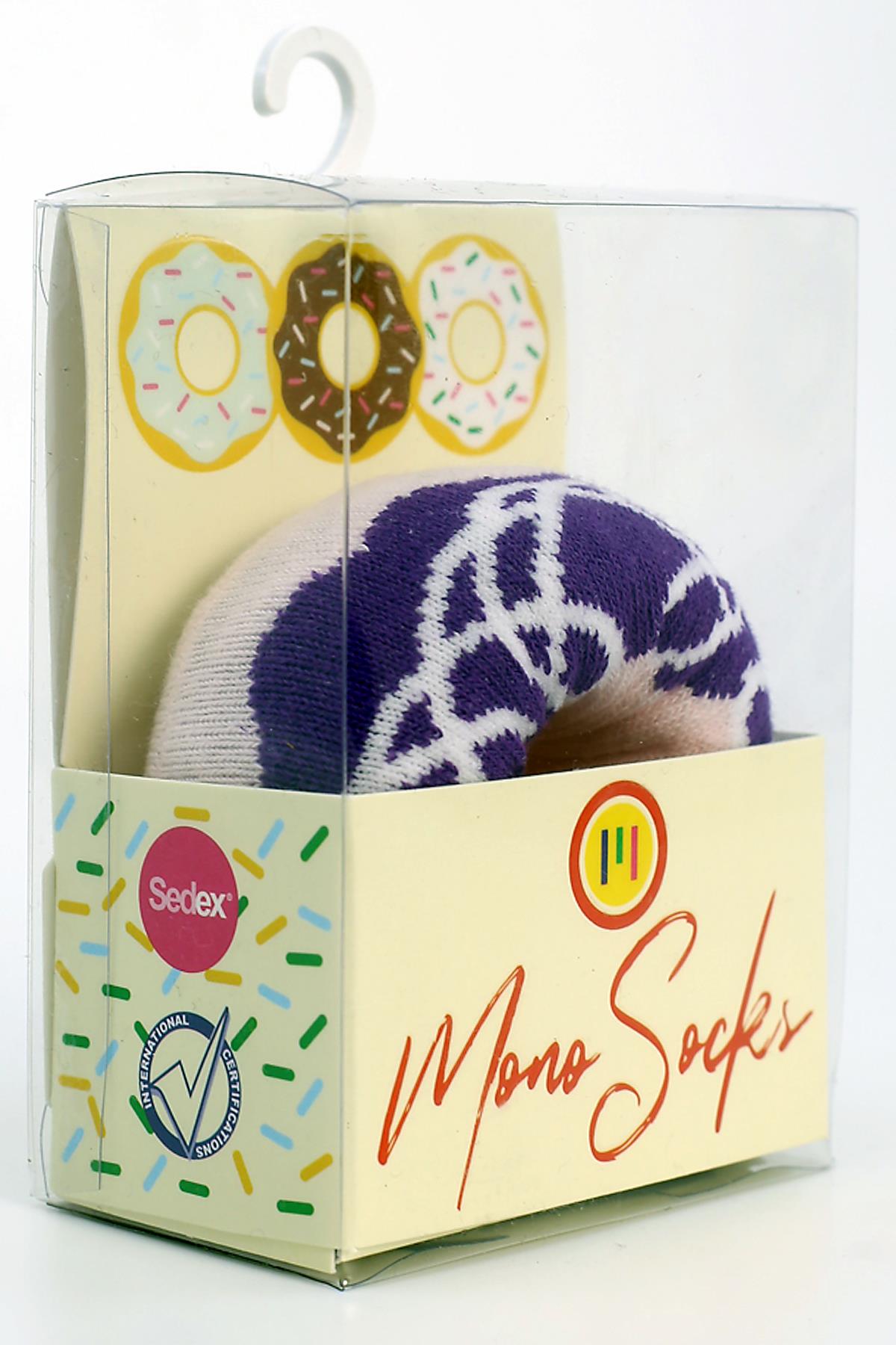 Mono Socks - Tekli Nuty Purple Chocolate Pamuklu Donut Çorap
