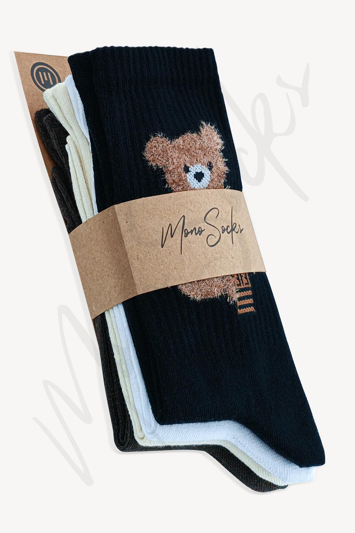 Mono Socks - 4lü Peluş Teddy Bear Tenis Çorap