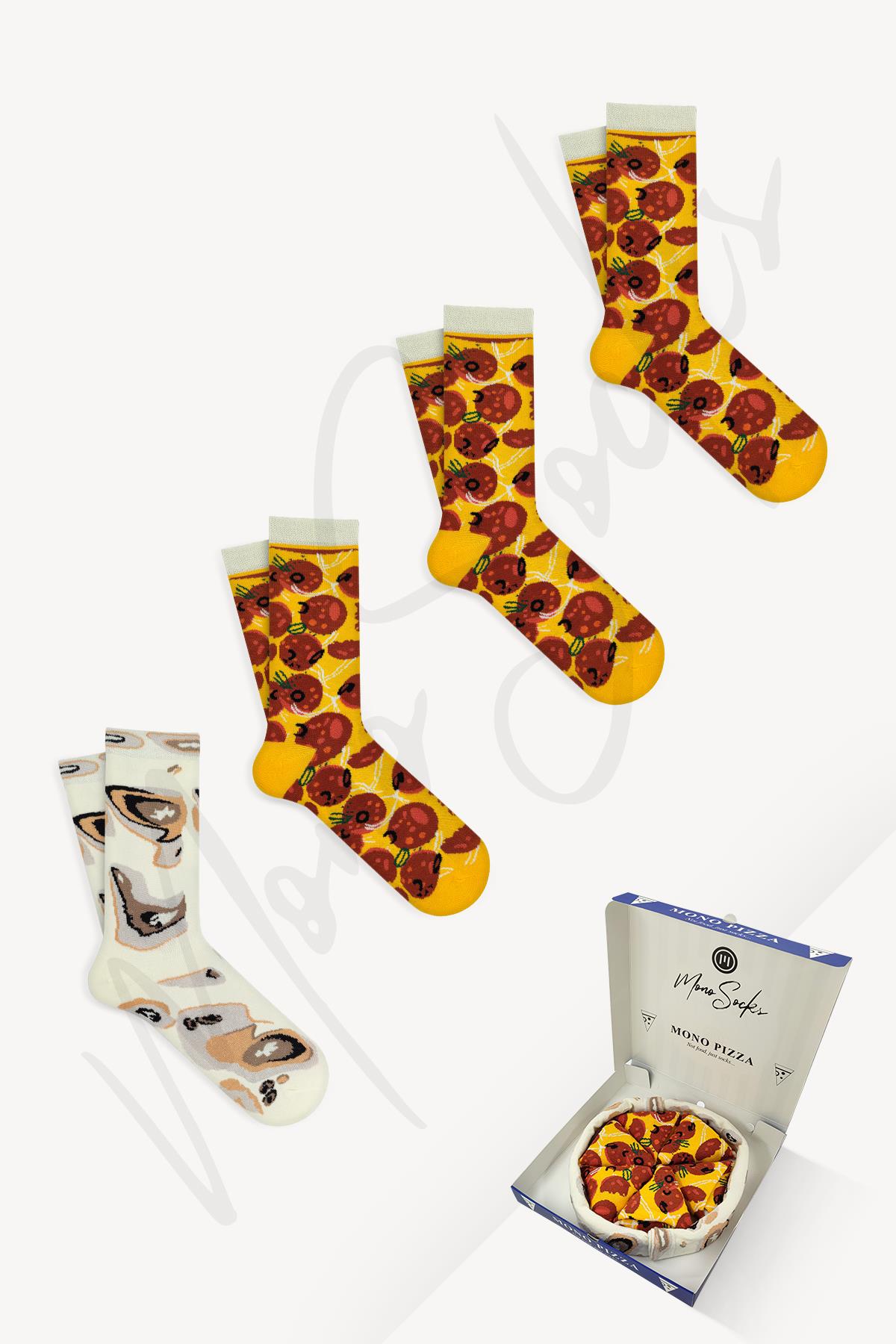 Mono Socks - 4lü Pepperoni Pizza Pamuklu Çorap