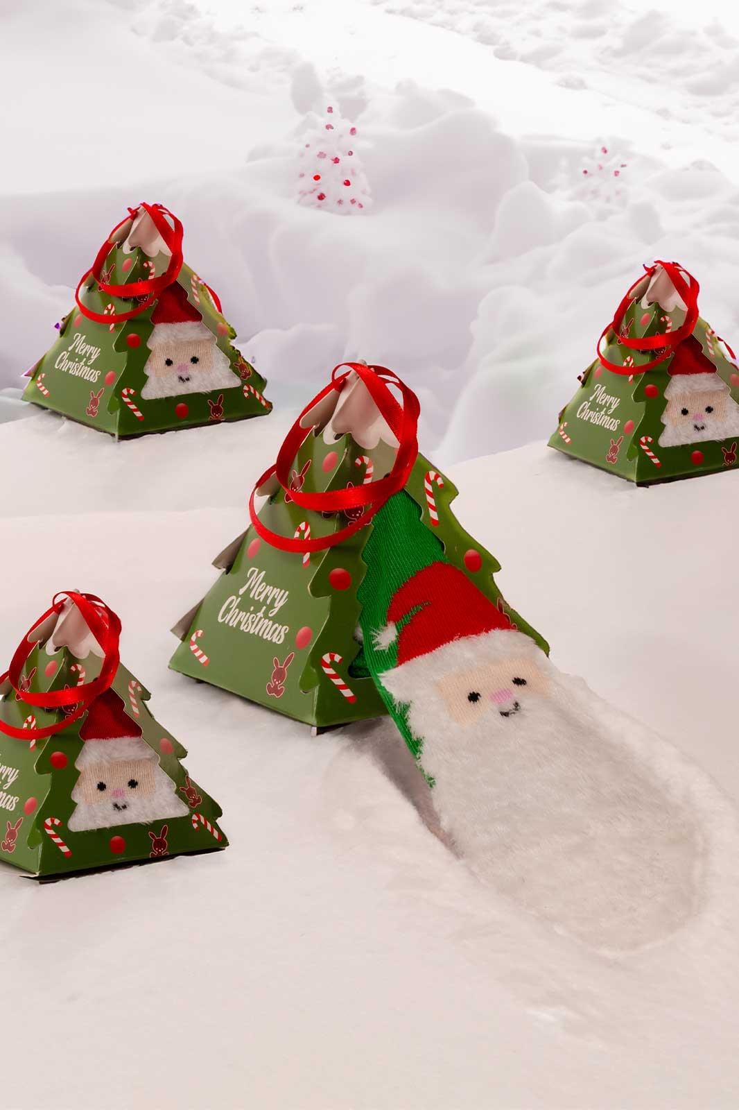Mono Socks - Tekli Kutulu Sakallı Püsküllü Noel Baba Yılbaşı Hediyelik Çorap
