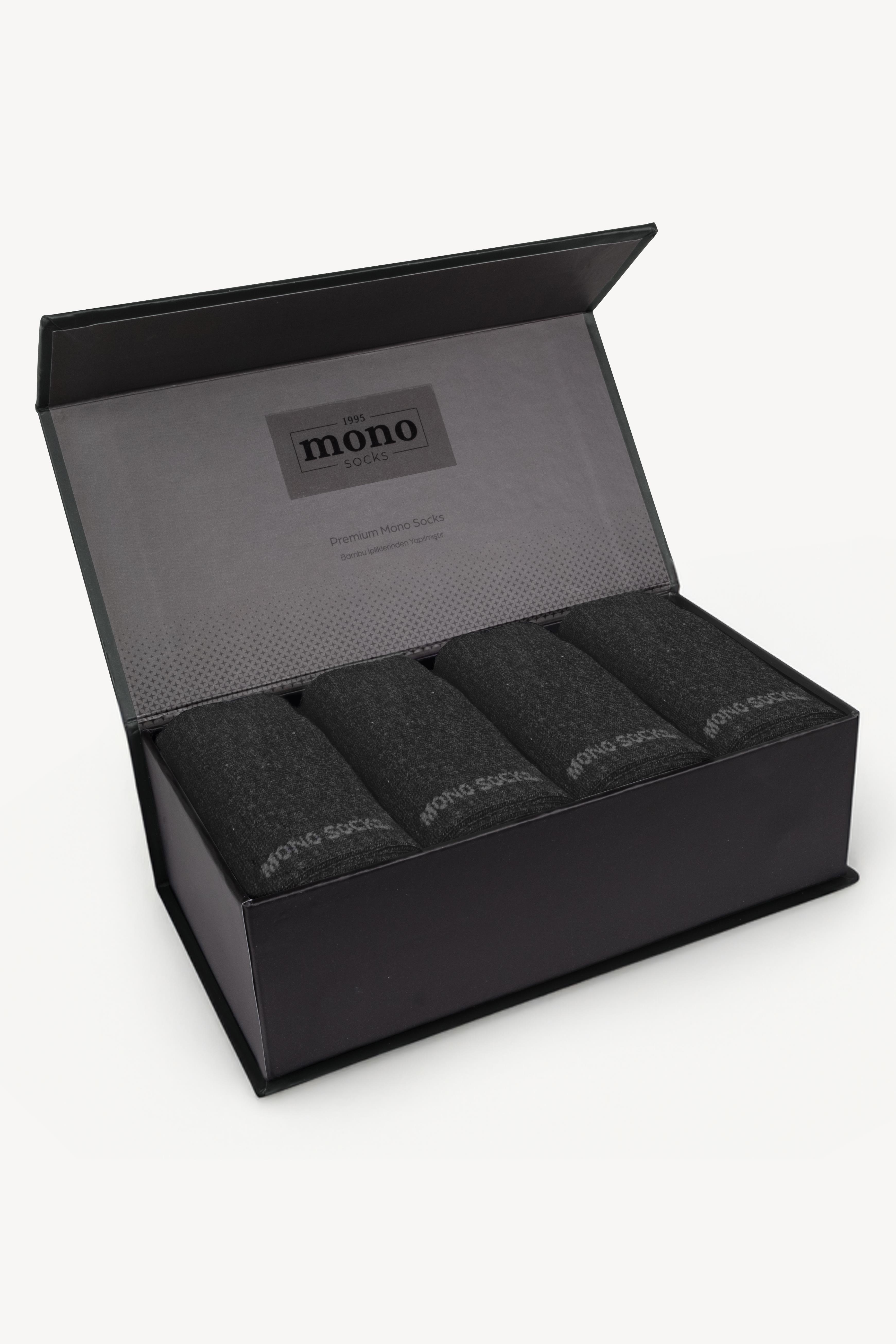 Mono Socks - 4lü Premium Kutulu Dikişsiz Düz Bamboo Füme Soket Çorap