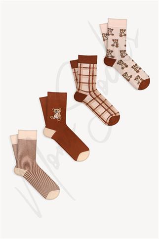 Mono Socks - 4lü Tembel Ayıcık Desenli Çorap