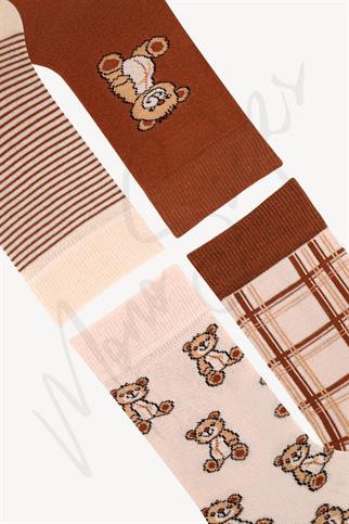 Mono Socks - 4lü Tembel Ayıcık Desenli Çorap