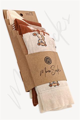 Mono Socks - 4lü Tembel Ayıcık Desenli Çorap