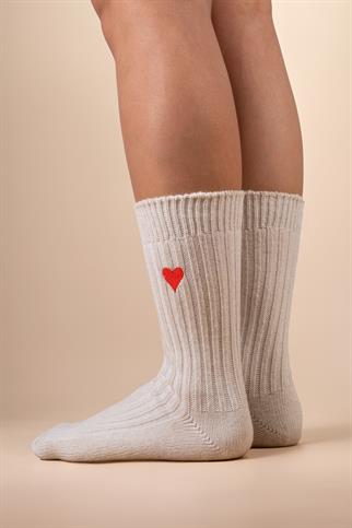 Mono Socks - 2li Kalp Nakışlı Kalın Kışlık Yünlü Çorap
