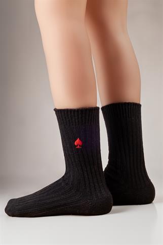 Mono Socks - 2li Kalp Nakışlı Kalın Kışlık Yünlü Çorap