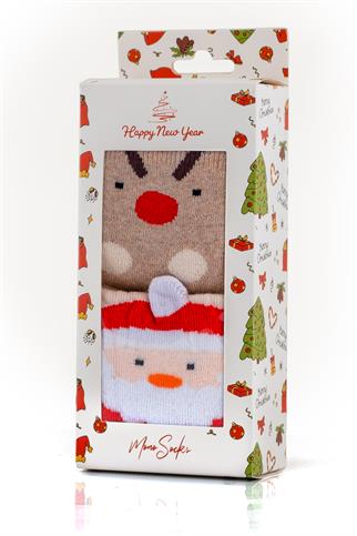 Mono Socks - 2li Kutulu Kalın Kışlık Noel Geyik Desenli Çocuk Çorap