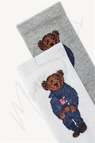 Mono Socks - 2li Mavi Çeketli Teddy Bear Tenis Çorap
