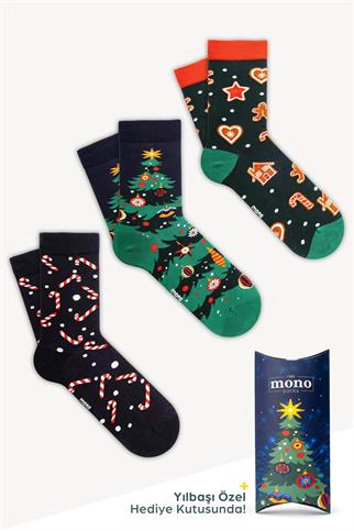 Mono Socks - 3lü Christmas Classic (Yılbaşı Ağacı – Şeker – Kurabiye)