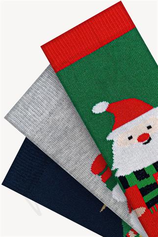 Mono Socks - 3lü Kutulu Atkılı Noel Desenli Christmas Yılbaşı Çocuk Çorap