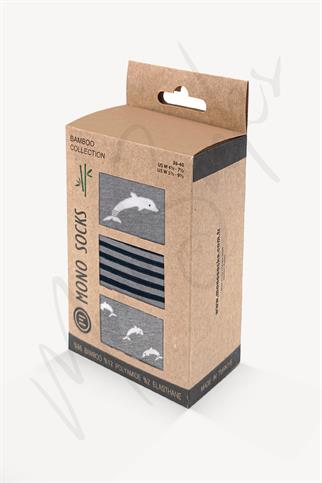 Mono Socks - 3lü Yunus Balığı Desenli Lastiksiz Bambu Çorap