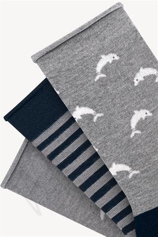 Mono Socks - 3lü Yunus Balığı Desenli Lastiksiz Bambu Çorap