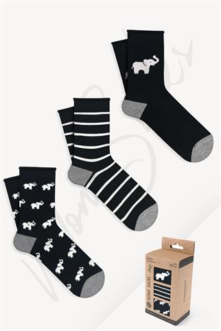 Mono Socks - 3lü Fil Desenli Lastiksiz Bambu Çorap